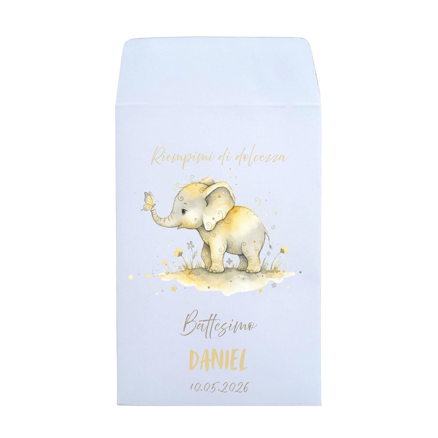 50 Piccoli sacchetti di carta tema elefantino per nascita o battesimo. Ideali per confetti e caramelle. Tema elefantino