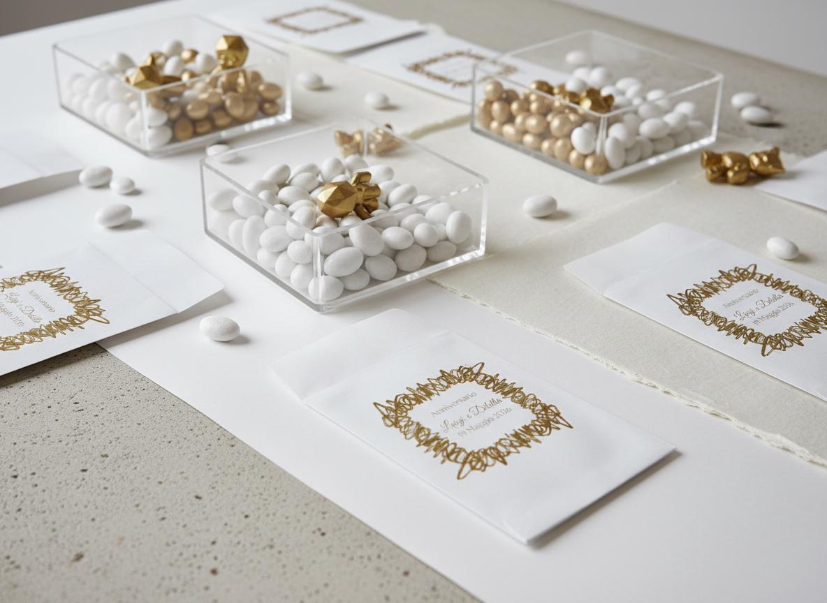 GoyStudio 50 sacchetti carta confetti personalizzabili. bustine bianche con stampa per matrimonio anniversario occasioni speciali
