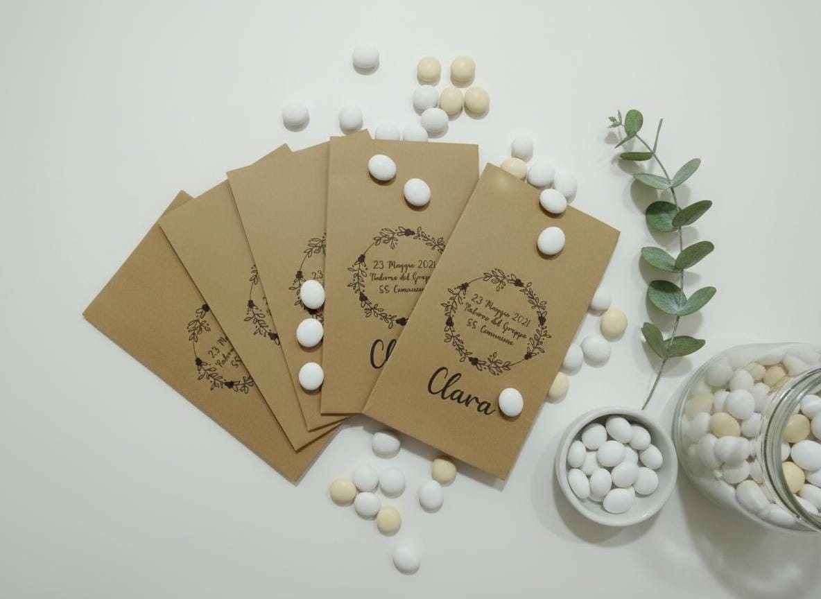 50 Sacchetti personalizzati in carta kraft Matrimonio Anniversario Logo Aziendale Frase del cuore