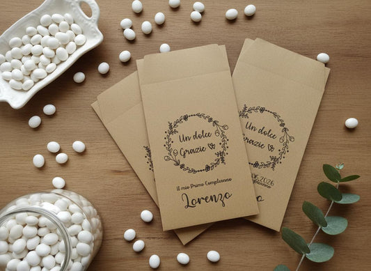 50 Sacchetti personalizzati in carta kraft Matrimonio Anniversario Logo Aziendale Frase del cuore