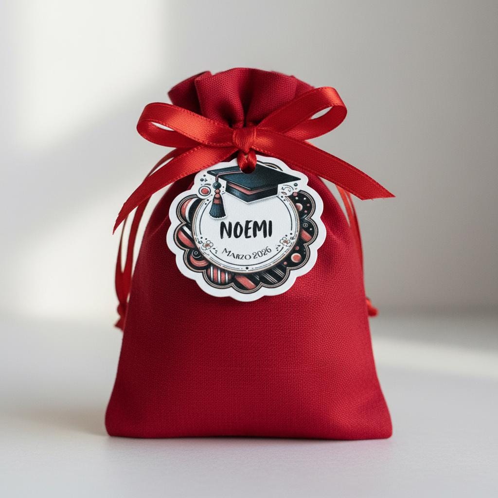 Bigliettino bomboniera laurea. tag con foro personalizzato per laurea ragazza e ragazzo. Nero oro rosso.