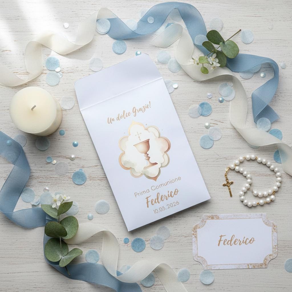 50 Sacchetti in carta, bustine confettata prima comunione bambina. Sacchetto per confetti o caramelle. Bomboniera, fine festa personalizzato