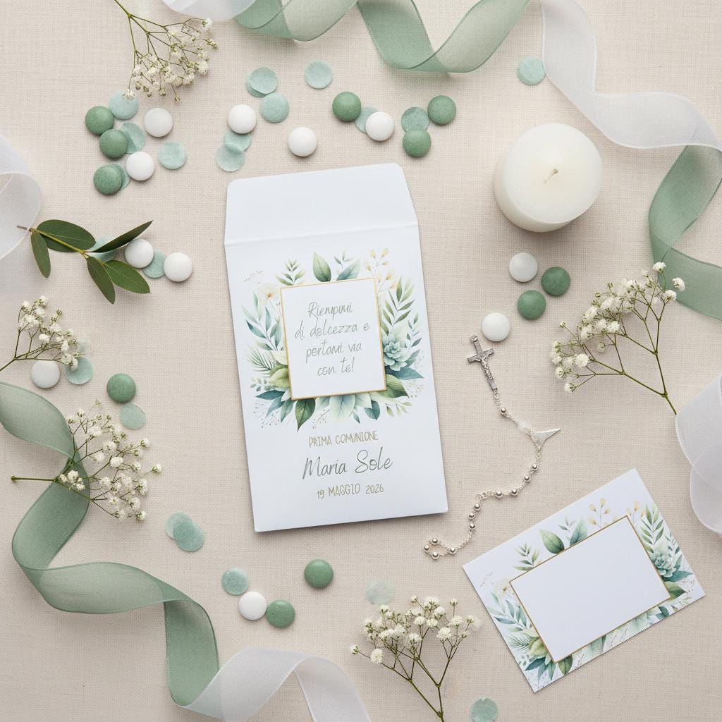 50 Sacchetti in carta, bustine confettata prima comunione bambina. Sacchetto per confetti o caramelle. Bomboniera, fine festa personalizzato