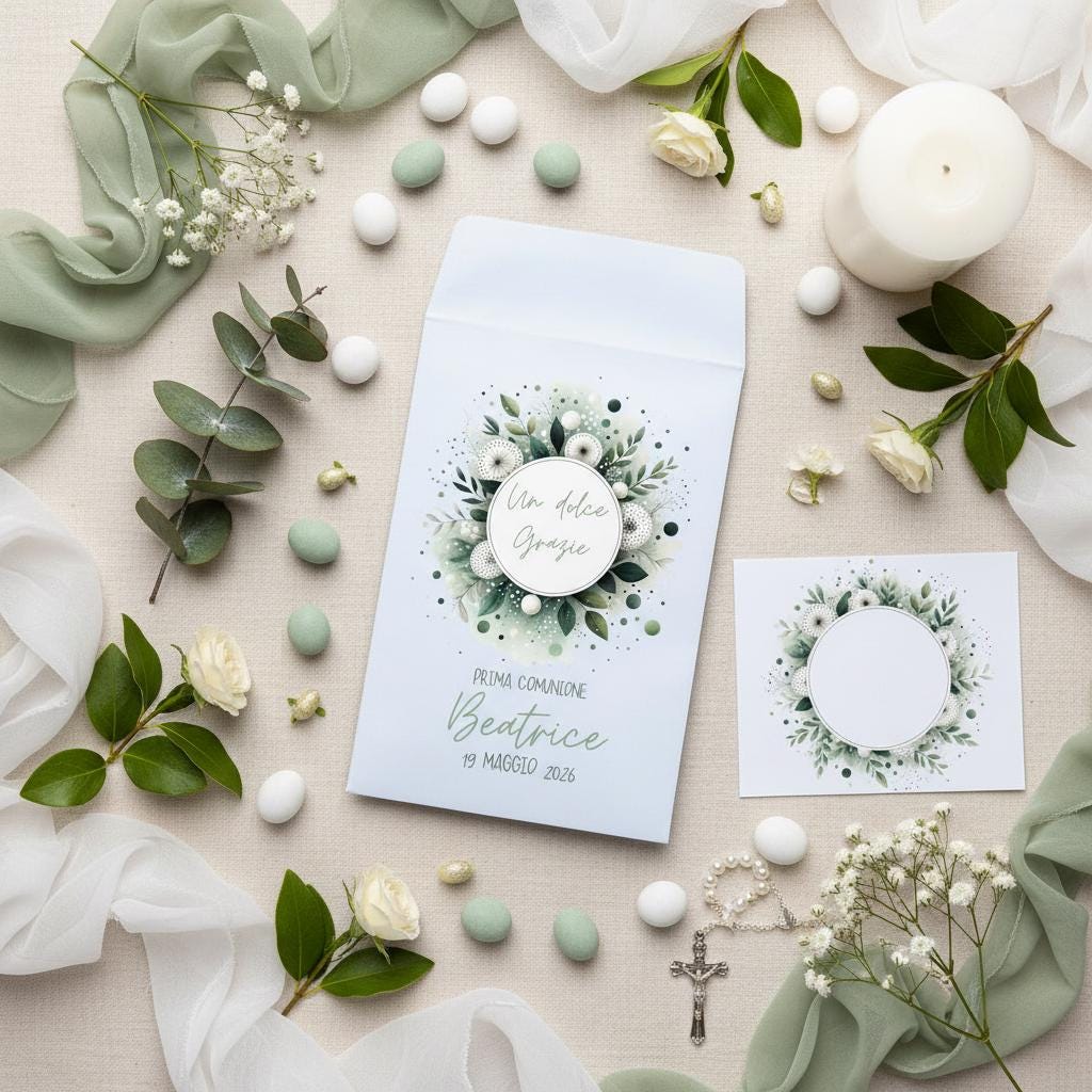 sacchetti confettata carta bianca stampa personalizzata con coroncina di foglie