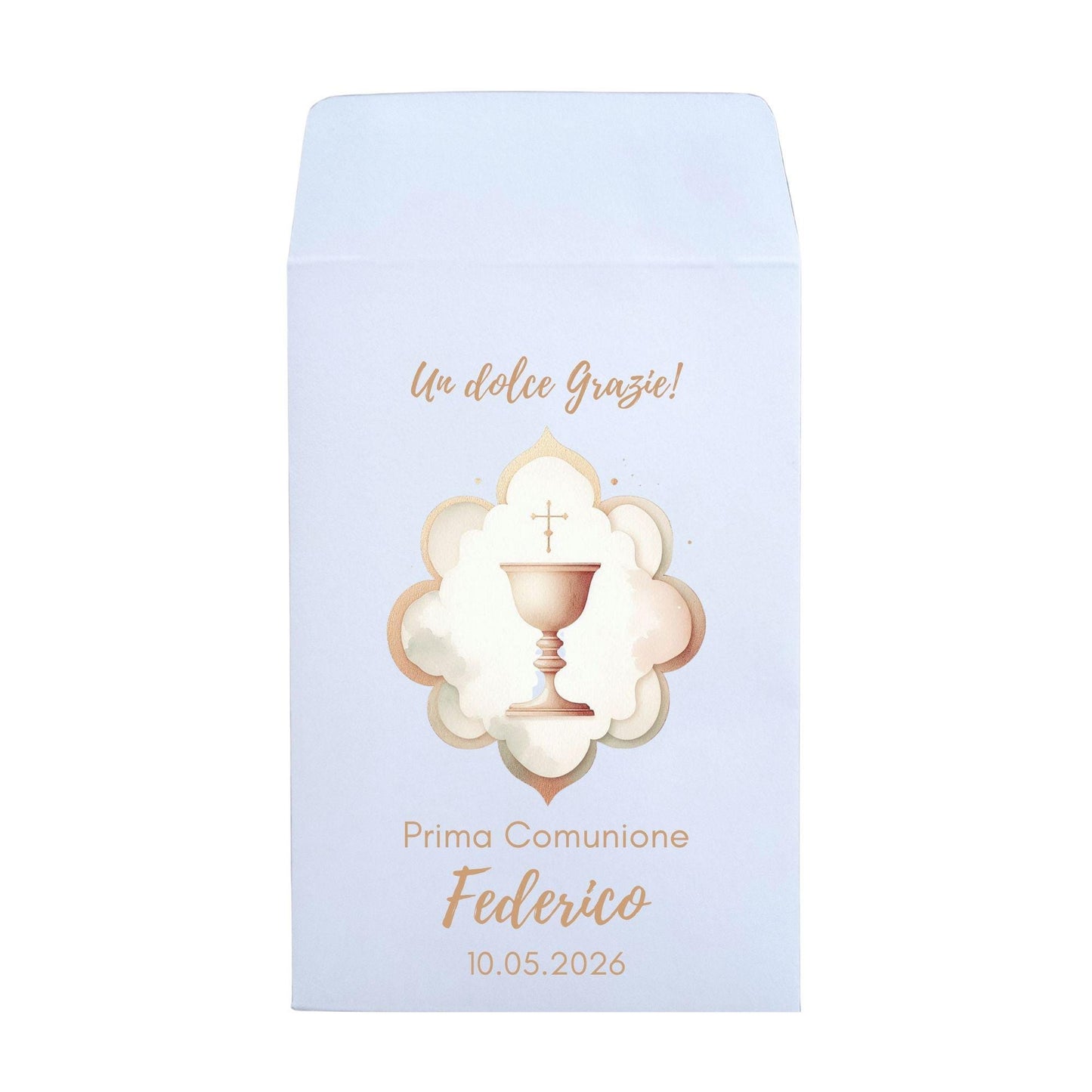 50 sacchetti carta personalizzati, confettata. Prima Comunione, bustine con  calici personalizzate.