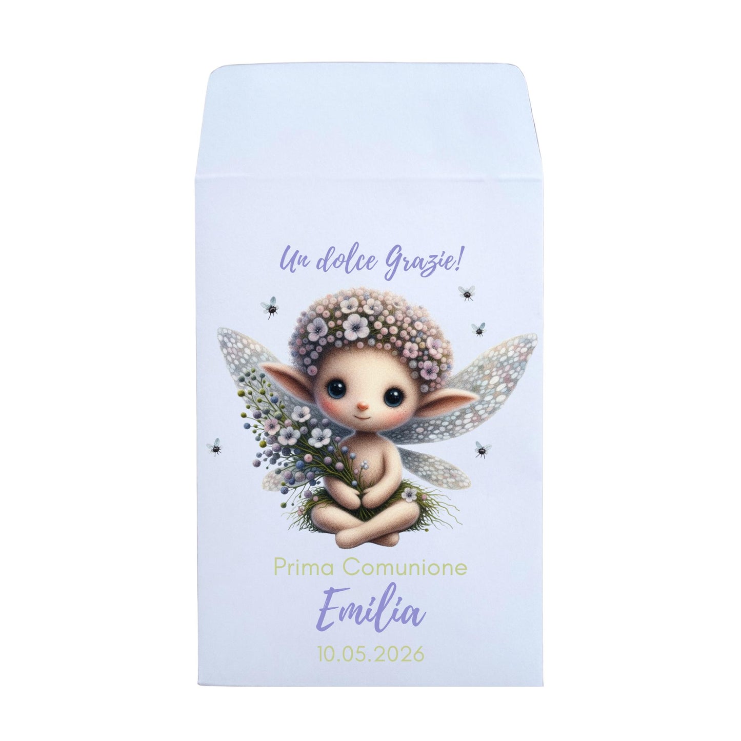 50 Sacchetti battesimo Bambina, bustine per confetti e confettata con fatine di fiori e farfalle.
