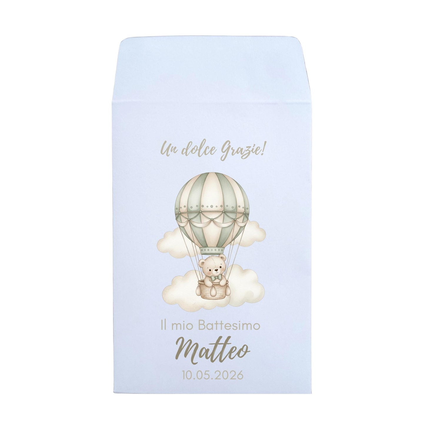 50 Sacchetti in carta per confetti a tema orsetto in mongolfiera. Bustine confettata nascita o battesimo.