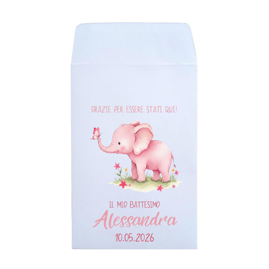 50 Piccoli sacchetti di carta tema elefantino per nascita o battesimo. Ideali per confetti e caramelle. Tema elefantino