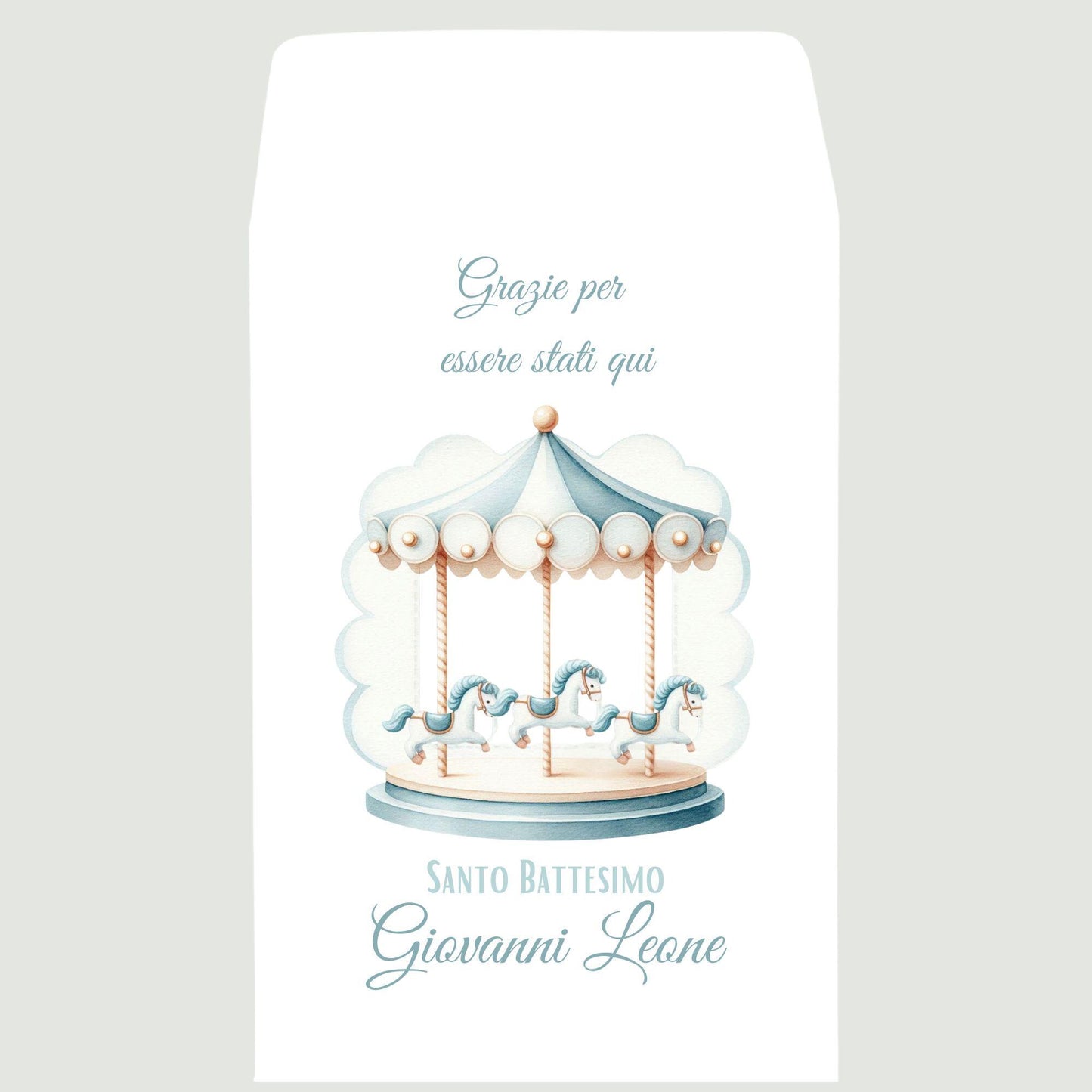 Sacchetti per confetti con giostrina carosello. Bustine per confettata battesimo o nascita. Cavallini celeste o rosa. 50 pz a confezione.