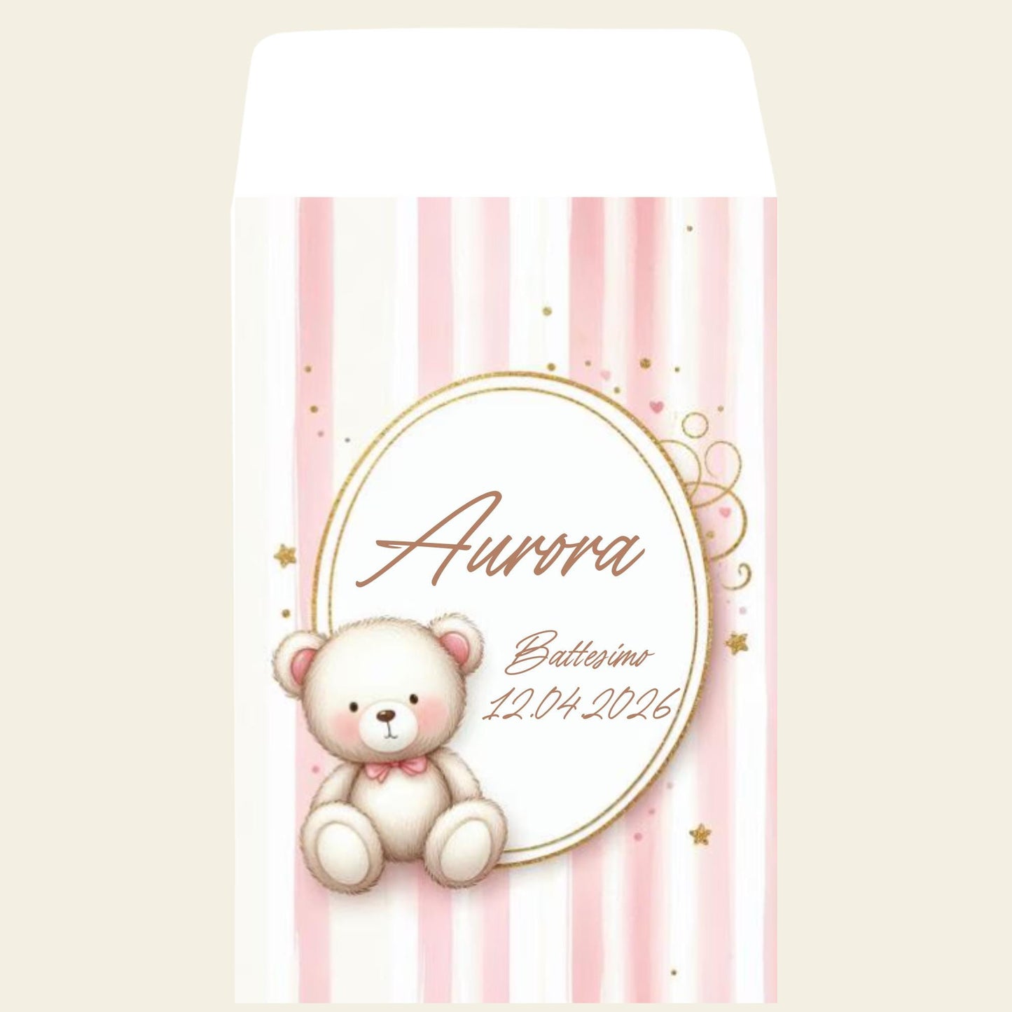 50 sacchettini in carta per battesimo,battesimo, nascita, primo compleanno  Tema orsetto rosa o celeste