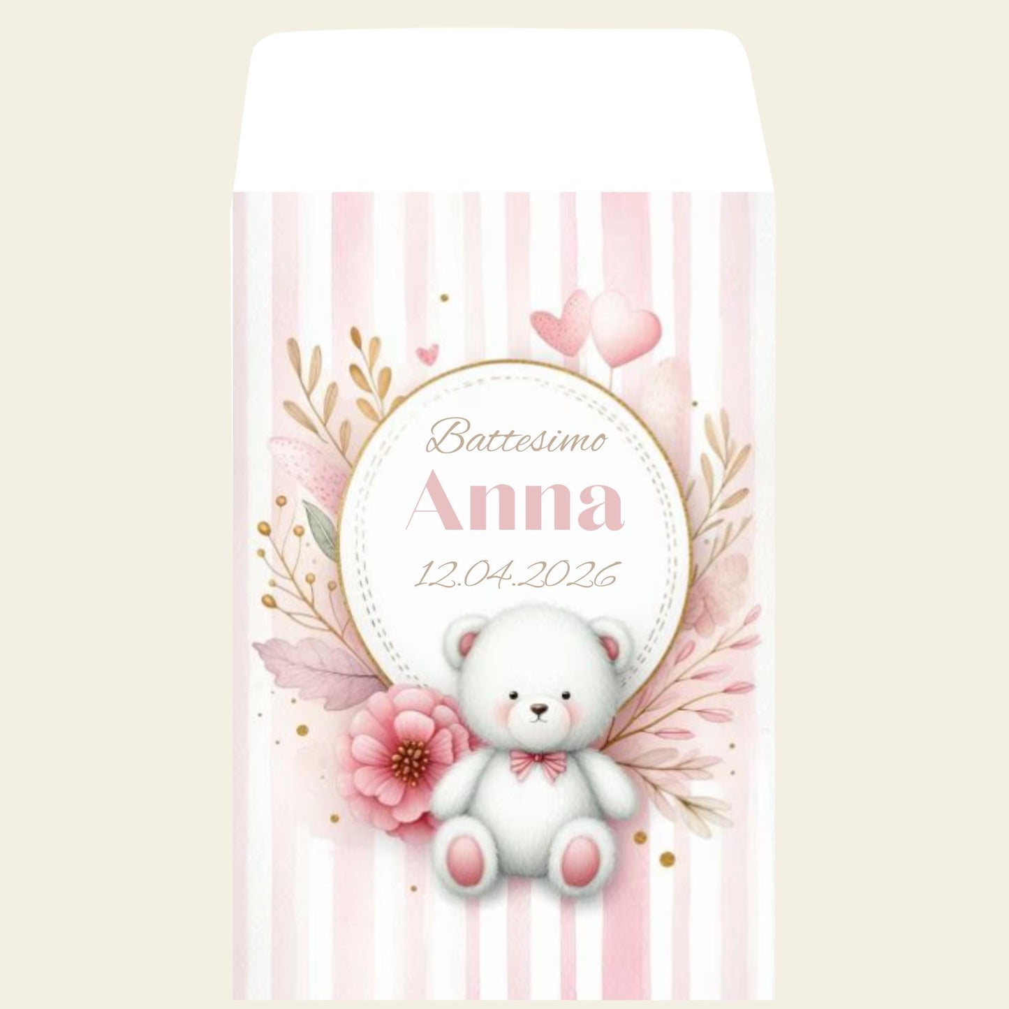 50 sacchettini in carta per battesimo,battesimo, nascita, primo compleanno  Tema orsetto rosa o celeste