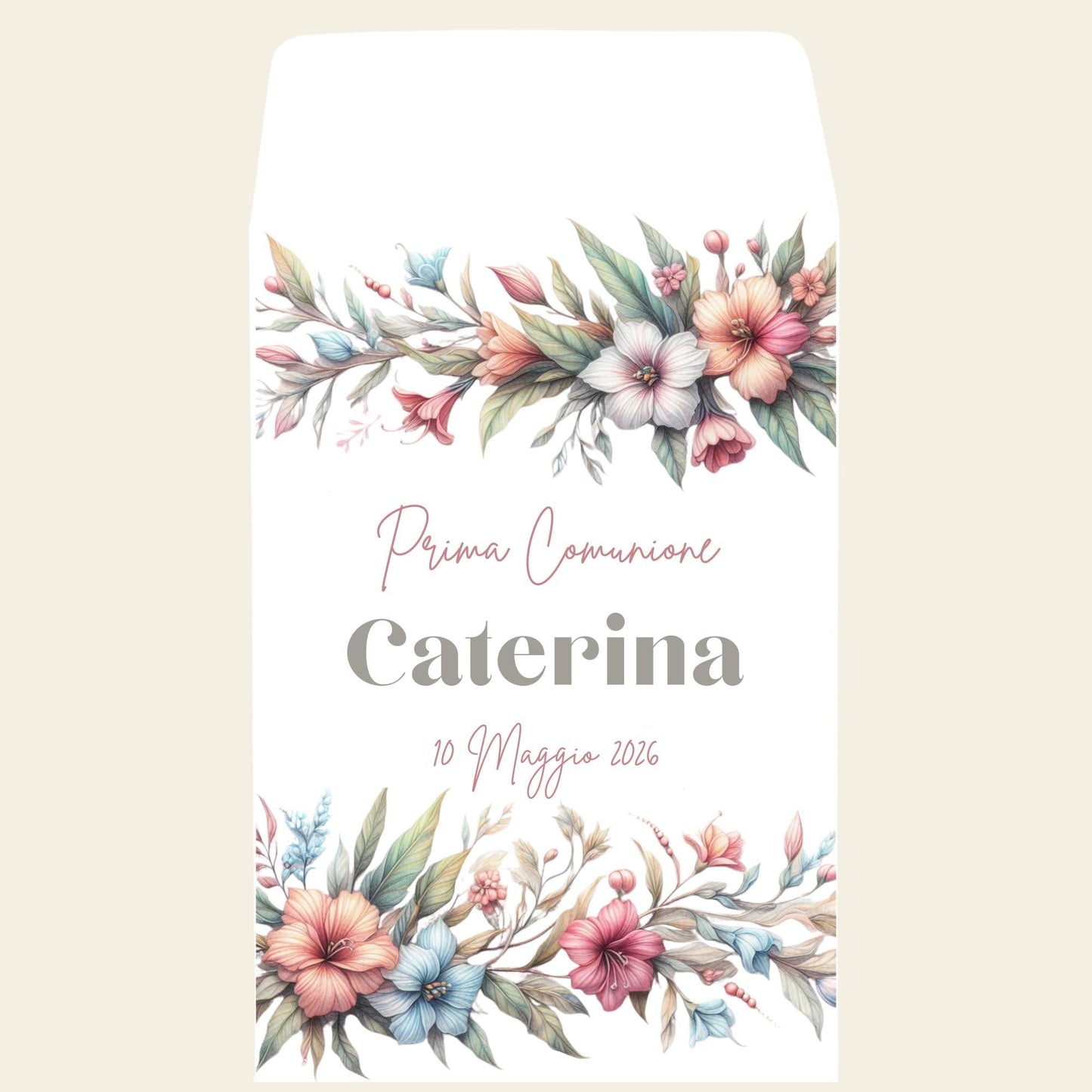 Sacchetti bomboniera floreali acquerello personalizzati, battesimo comunione nascita matrimonio, fiori pastello eleganti. 50pz