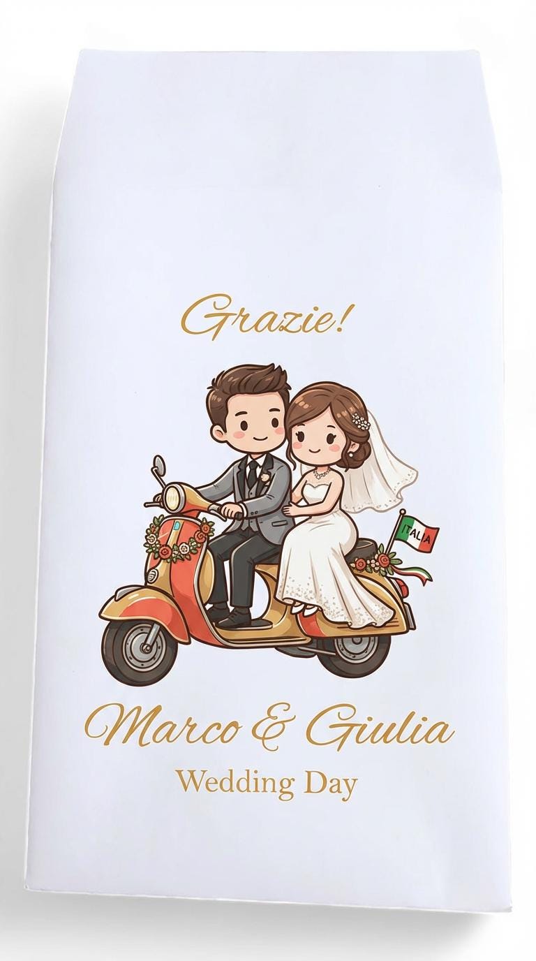 sacchetto confettata sposini in vespa