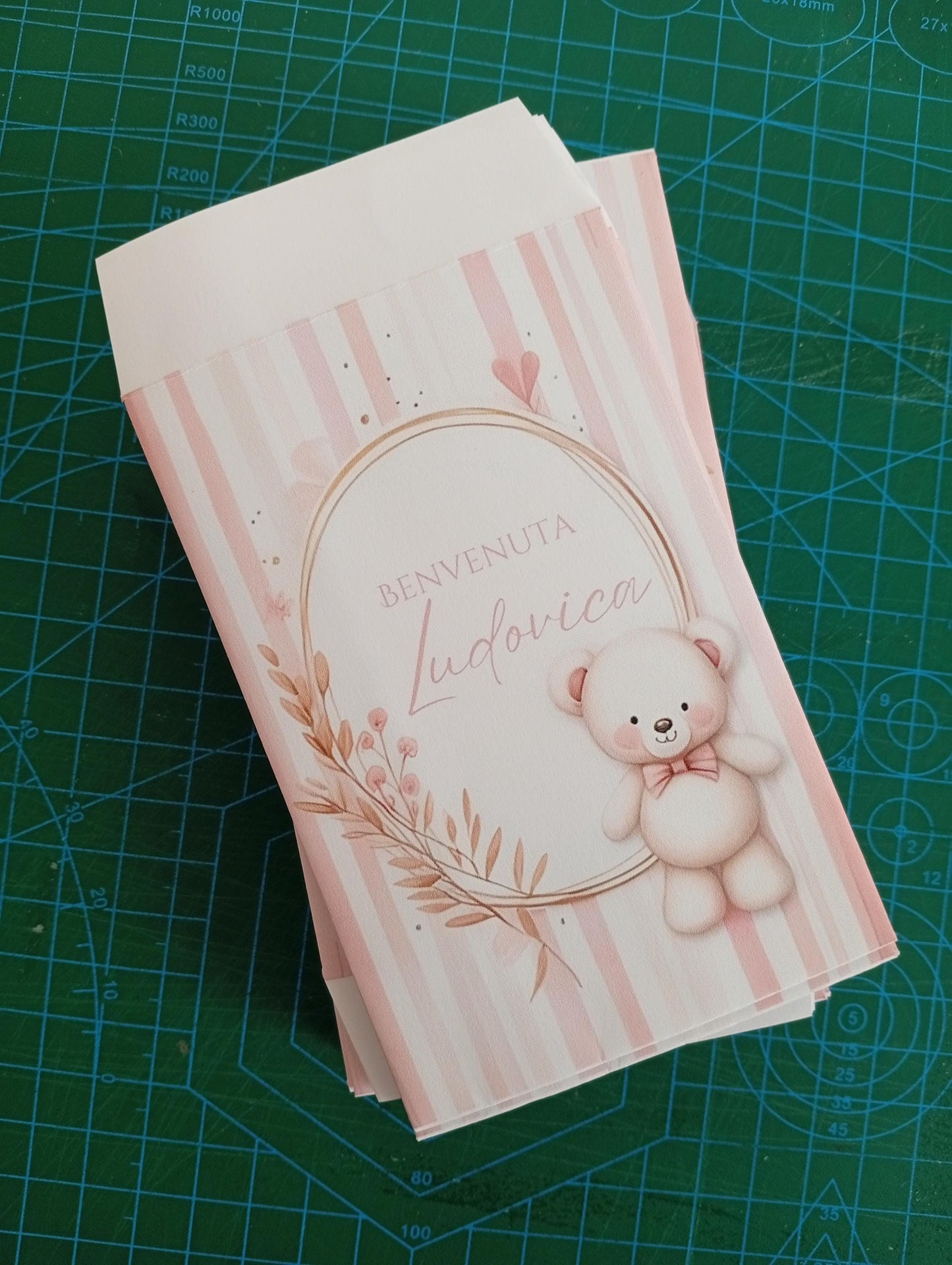 50 sacchetti in carta, Tema orsetto rosa, per battesimo, nascita compleanno bambina