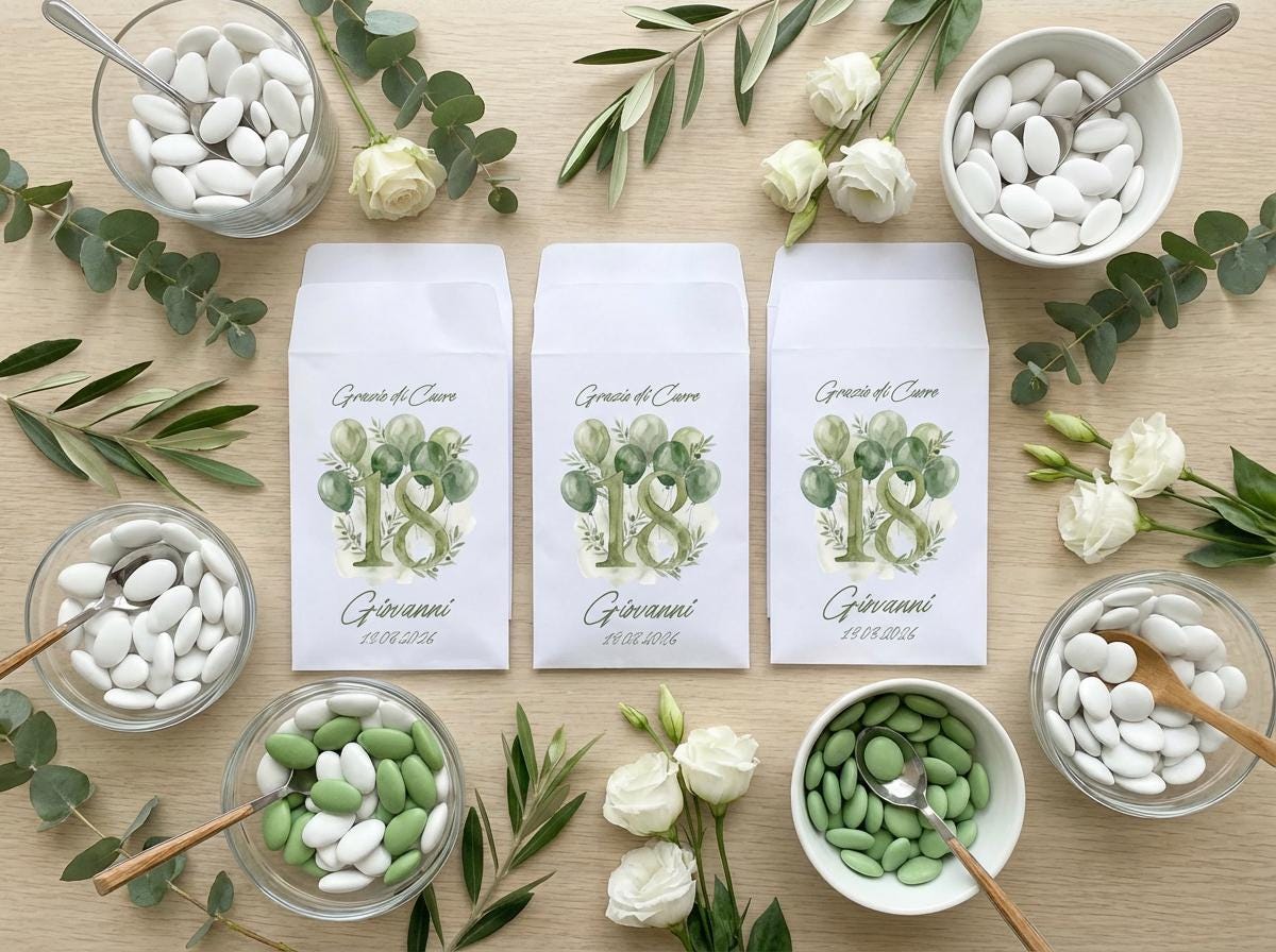 Sacchetti Confettata 18 Anni Personalizzati – Porta Confetti Eleganti Verde – Festa Diciottesimo
