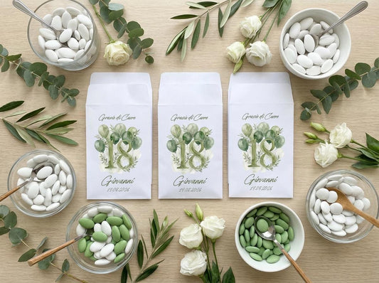 Sacchetti Confettata 18 Anni Personalizzati – Porta Confetti Eleganti Verde – Festa Diciottesimo