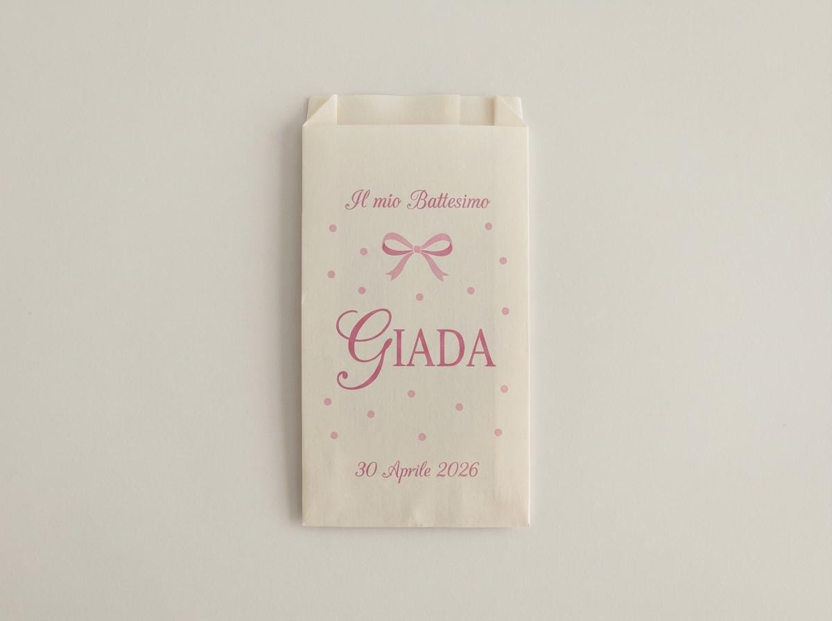 Sacchetti Confettata Personalizzati 50 pz. Bustine Confetti Battesimo Comunione Compleanno Bambina Avorio Panna