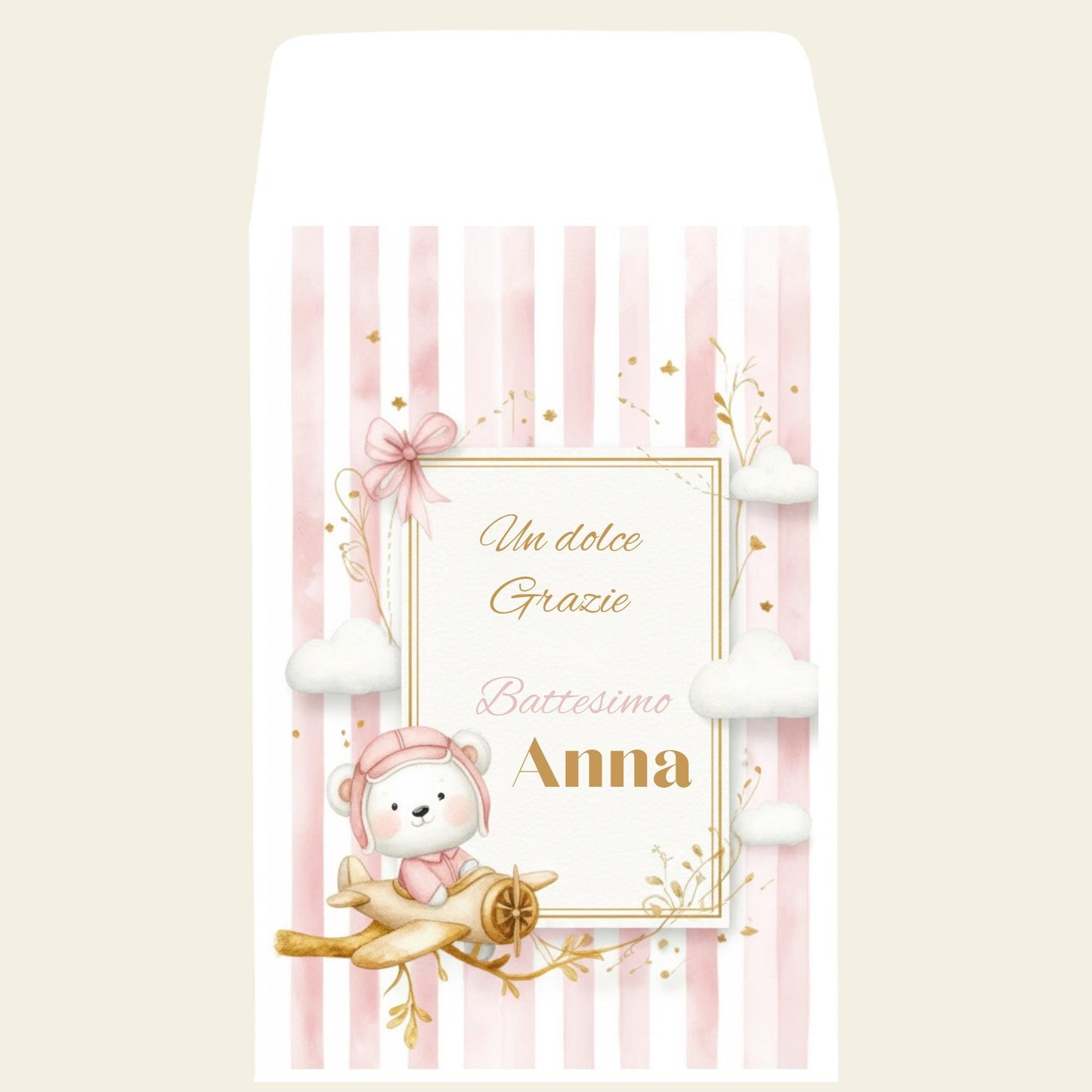 50 sacchettini in carta per battesimo,battesimo, nascita, primo compleanno  Tema orsetto rosa o celeste