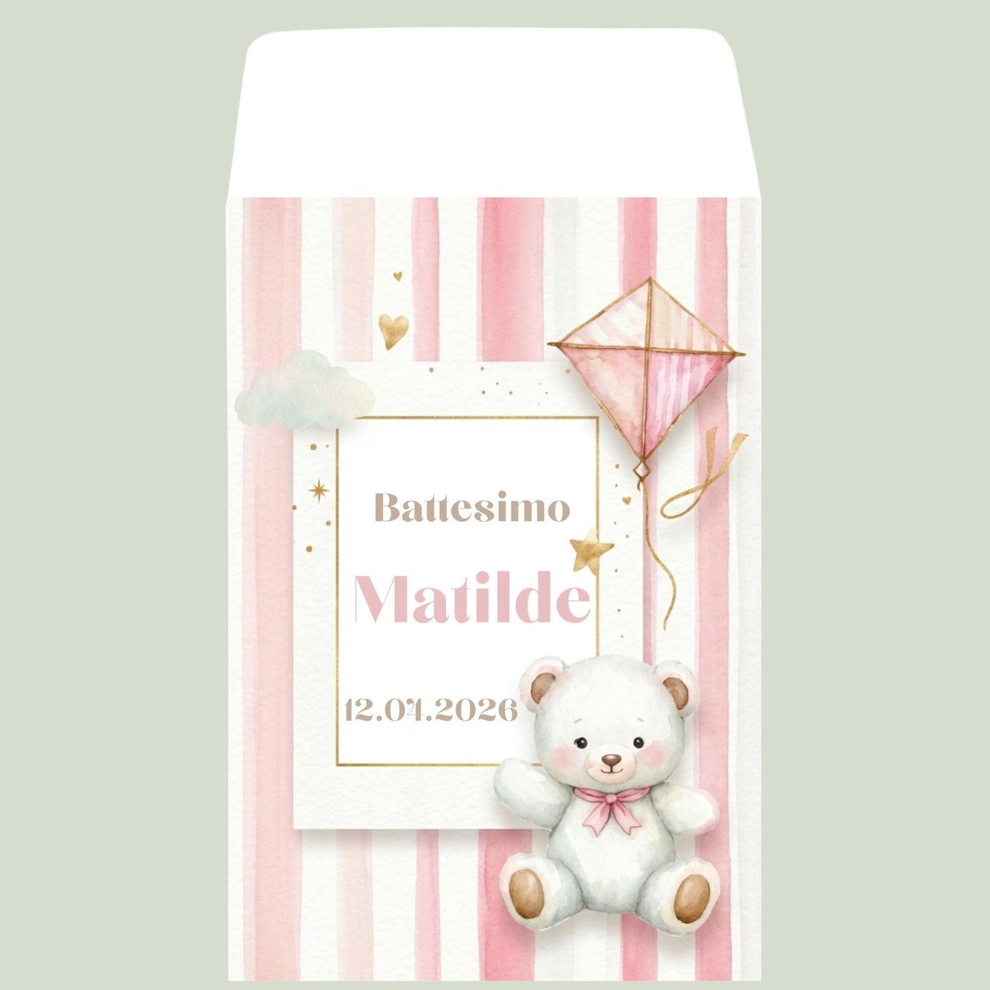 50 sacchettini in carta per battesimo,battesimo, nascita, primo compleanno  Tema orsetto rosa o celeste