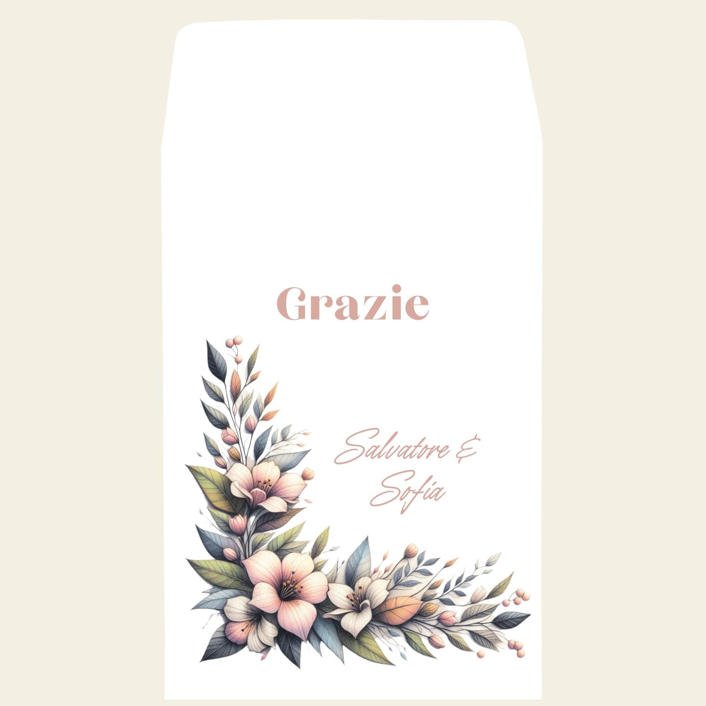 Sacchetti bomboniera floreali acquerello personalizzati, battesimo comunione nascita matrimonio, fiori pastello eleganti. 50pz