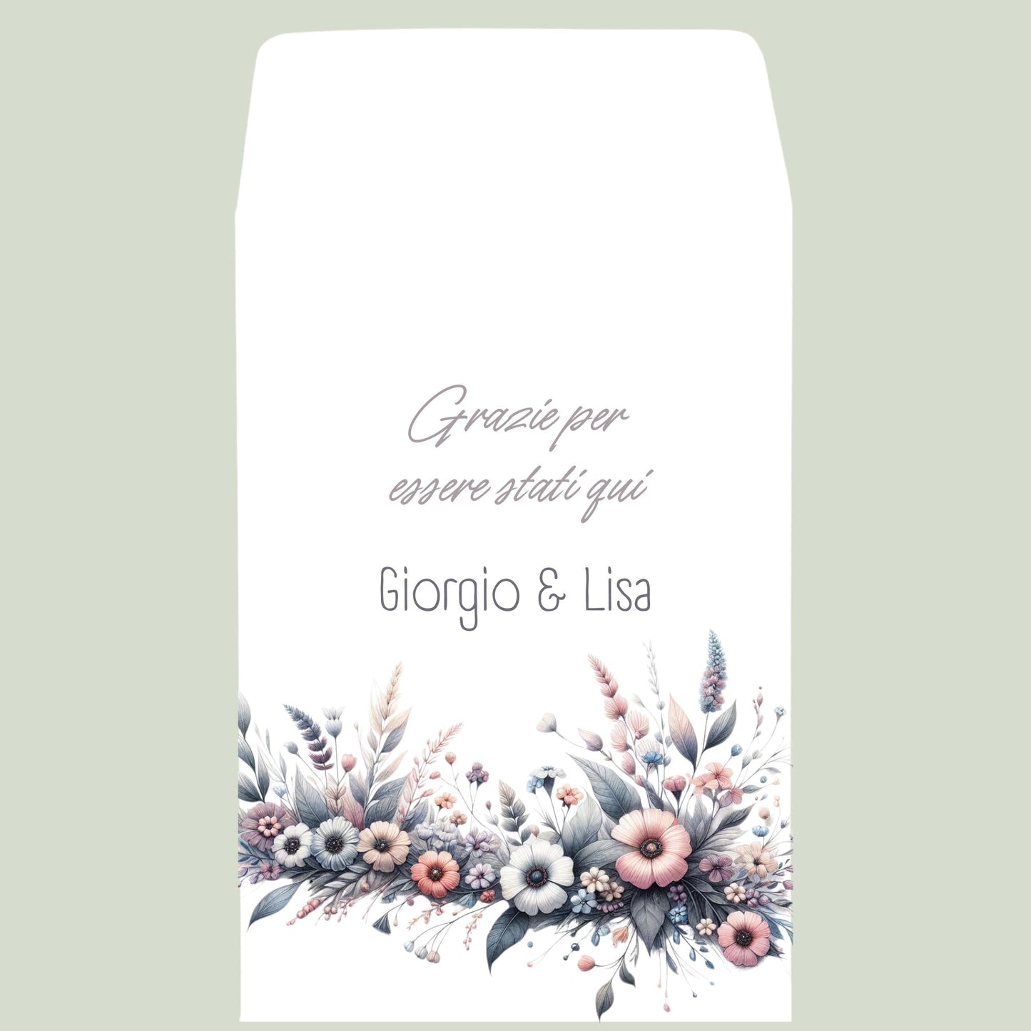 Sacchetti bomboniera floreali acquerello personalizzati, battesimo comunione nascita matrimonio, fiori pastello eleganti. 50pz