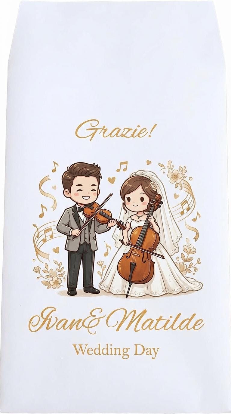 sacchetto con sposini musicisti viola e violino personalizzati