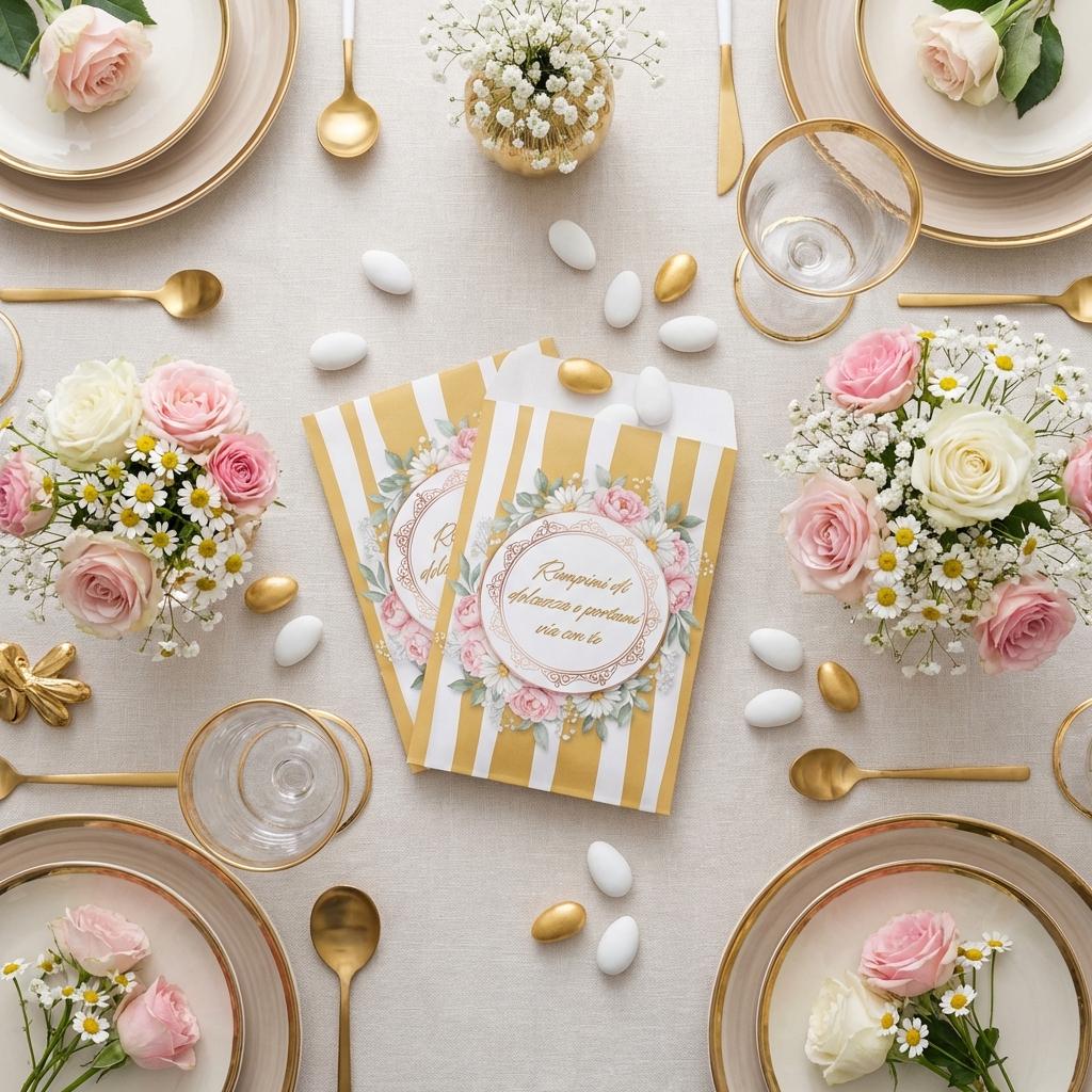 GoyStudio 50 sacchetti carta confetti personalizzabili. Bustine bianche con stampa per battesimo matrimonio anniversario occasioni speciali