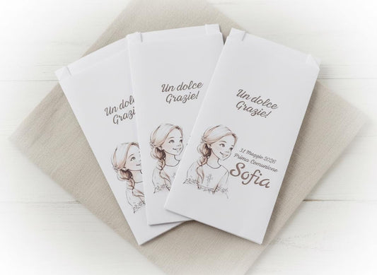 50 Sacchetti in carta, bustine confettata prima comunione bambina. Sacchetto per confetti o caramelle. Bomboniera, fine festa personalizzato