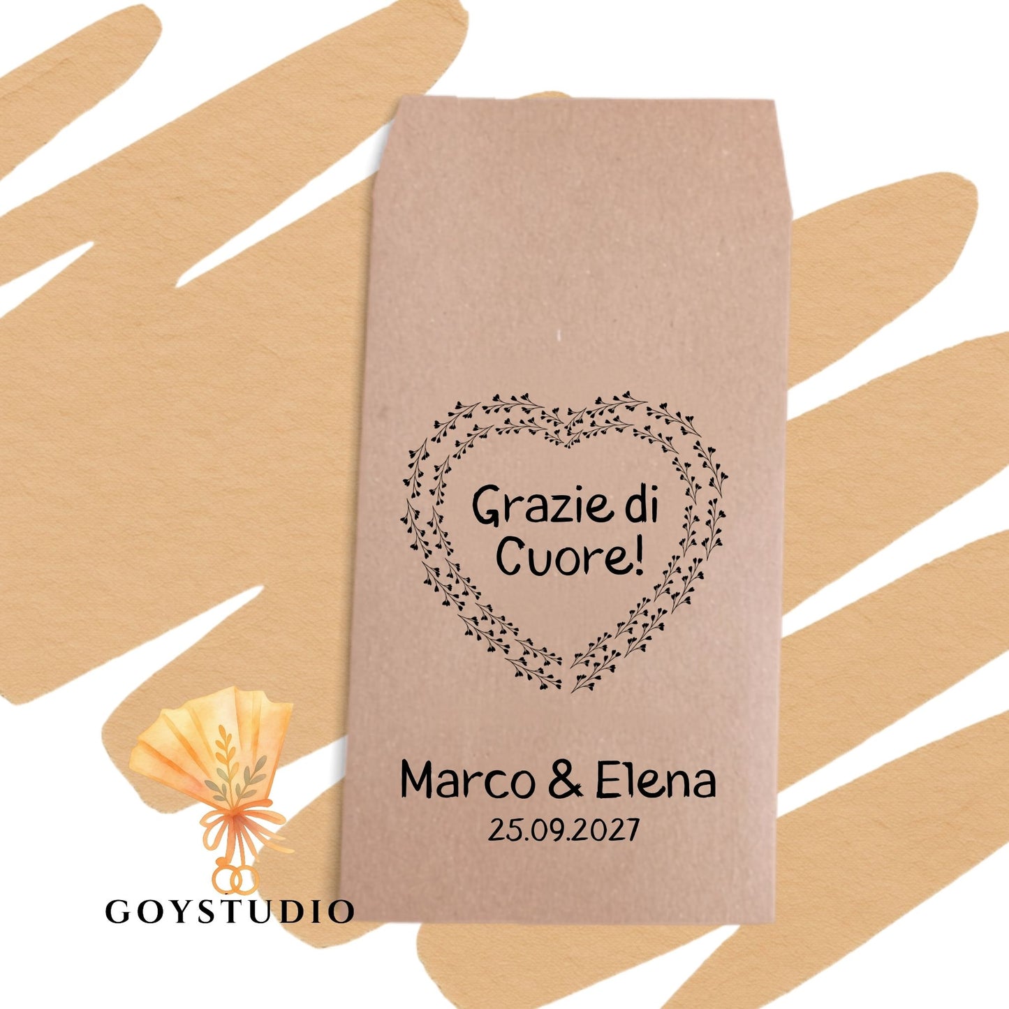 sacchetto rustico in carta kraft con stampa personalizzata con ringraziomento nome e data 