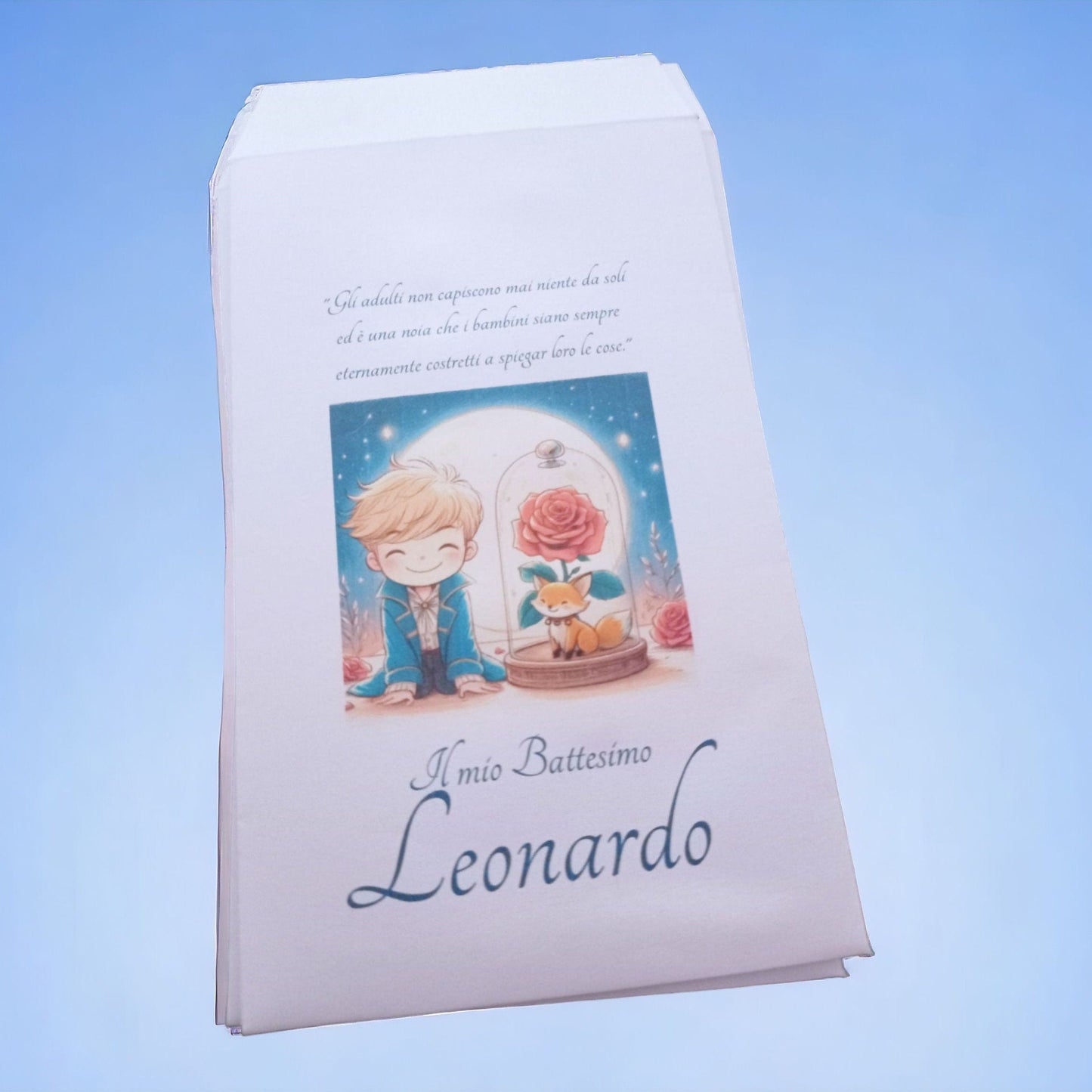 sacchettpo in carta con illustrazioni ispirata al piccolo principe.