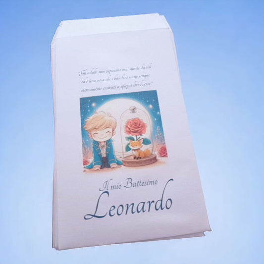 sacchettpo in carta con illustrazioni ispirata al piccolo principe.