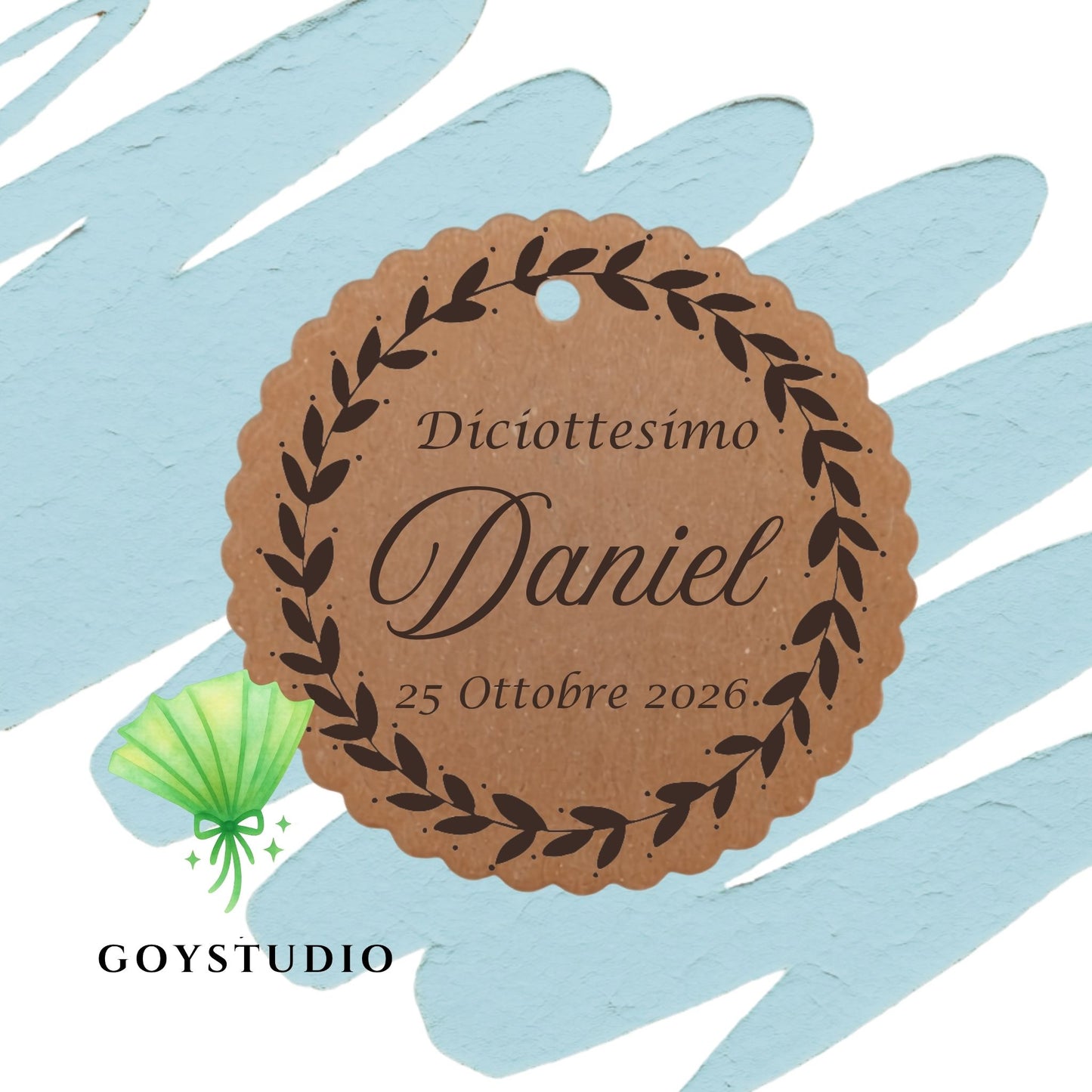 Tag personalizzati in cartoncino kraft ecologico per bomboniere di 18 anni Daniel