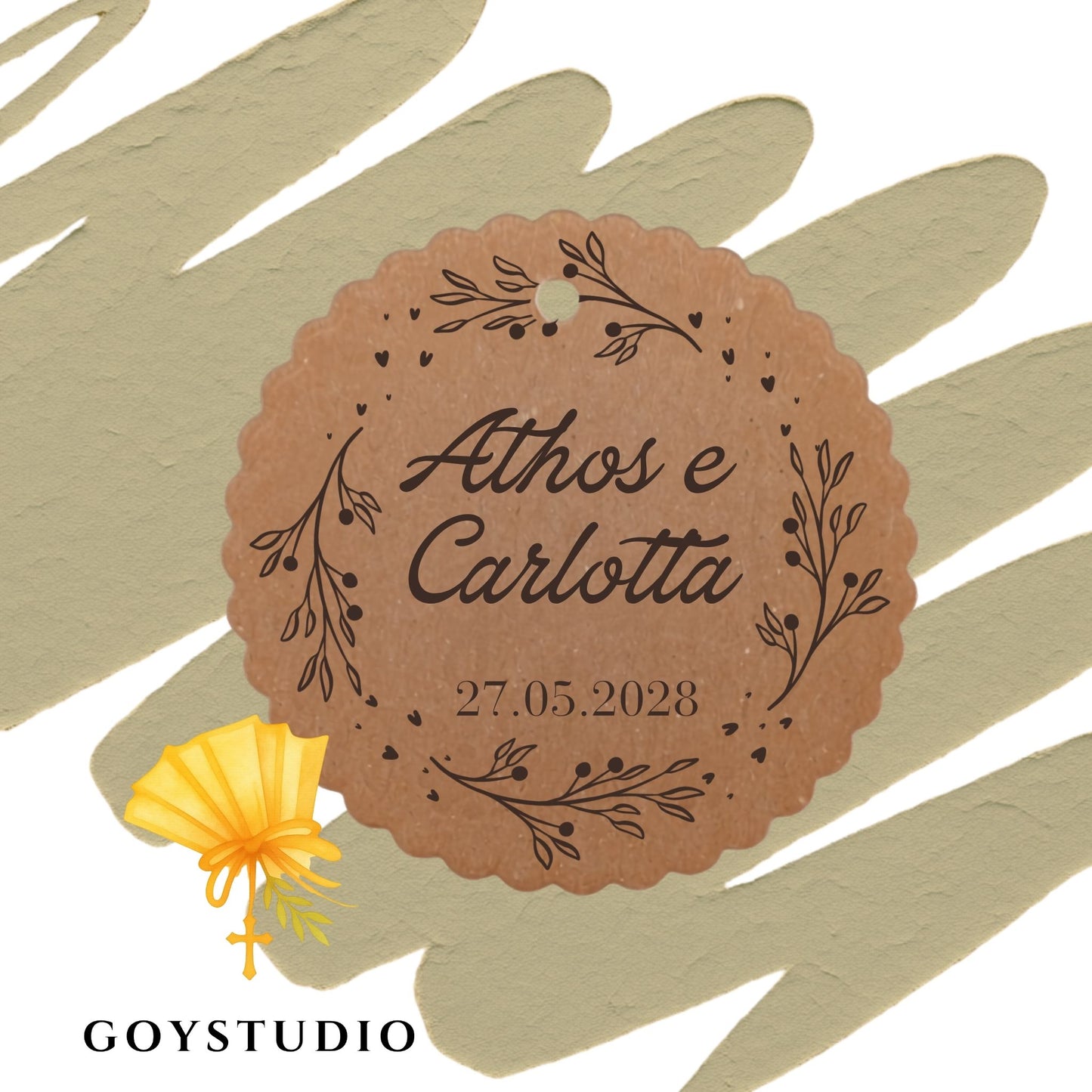 Tag personalizzati in cartoncino kraft ecologico per bomboniere di matrimonio