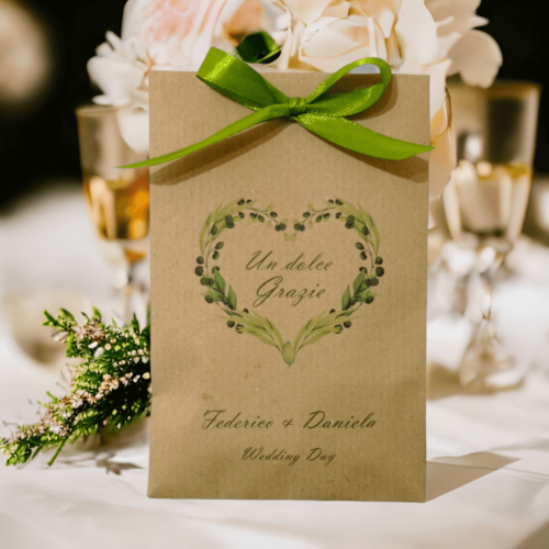 Sacchetto carta con stampa cuore verde matrimonio o anniversario