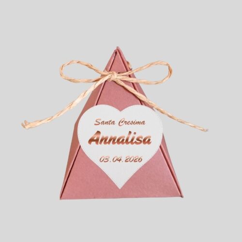 Portaconfetti cresima rustica personalizzata piramide nocciola cuore nome