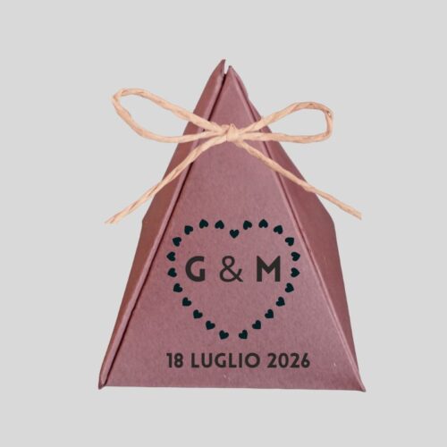 portaconfetti marrone cioccolato con stmpa iniziali sposi