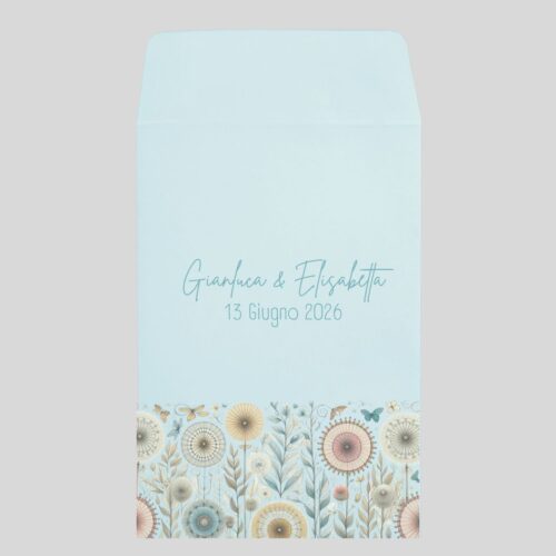 bustine confettata celeste chiaro con nomi sposi