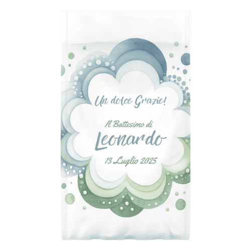 Sacchetto carta personalizzato battesimo verde e azzurro polvere