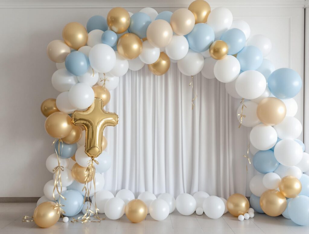 decorazione arco battesimo palloncini