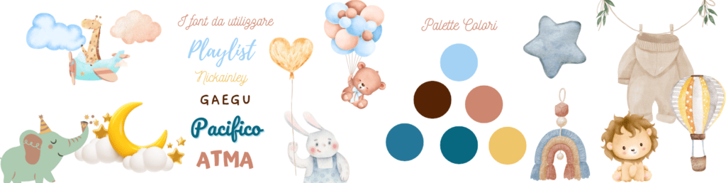 galleria di font palette colori e immagini per un battesimo bimbo
