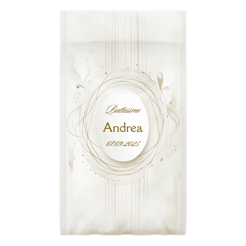 Sacchetto confettata battesimo oro e bianco personalizzato