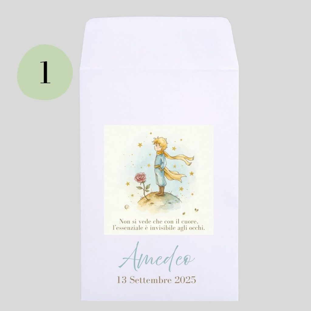 Sacchetti carta Piccolo Principe con rosa personalizzati battesimo prima comunion