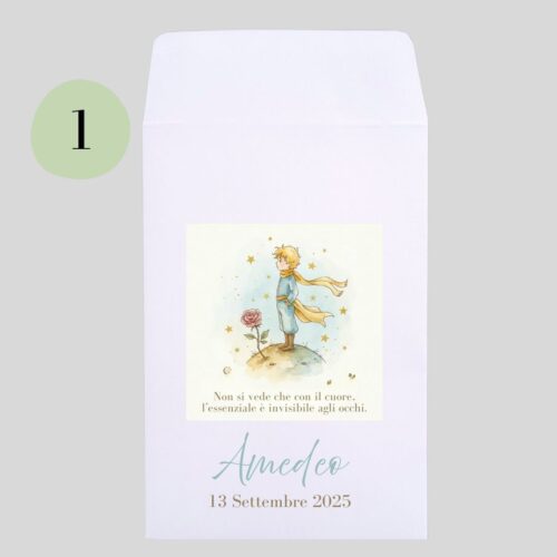 Sacchetti carta Piccolo Principe con rosa personalizzati battesimo prima comunion