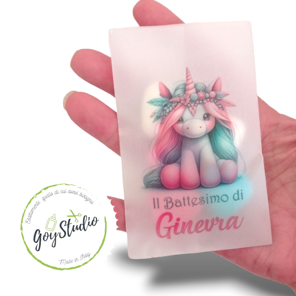 sacchetto per confetti personalizzato a tema unicorno goystudio