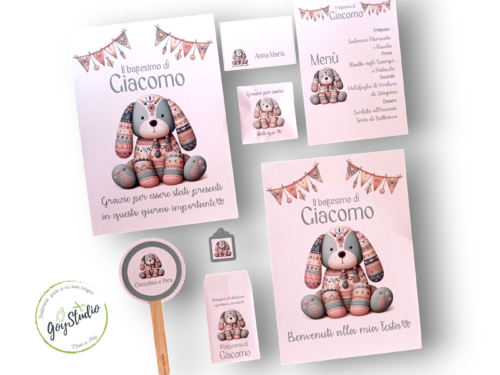 set battesimo nascita con stampa personalizzata cagnolino