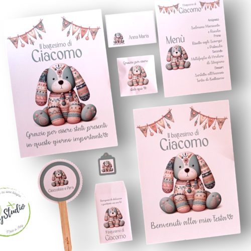 set battesimo nascita con stampa personalizzata cagnolino