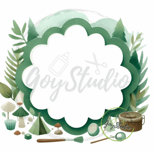cornice campeggio scout grafiche digitali natura funghi valigia elementi naturali bambini