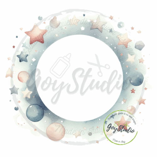 grafica stelle digitale bambini cornice spaziale azzurra watercolor delicata