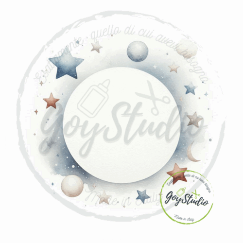Grafica Digitale Nuvole - Battesimo con cornice azzurra acquerello stelle pianeti per maschietto - GoyStudio