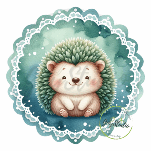 clipart riccio bambini digitale grafica animaletto dolce cornice decorativa bianca verde